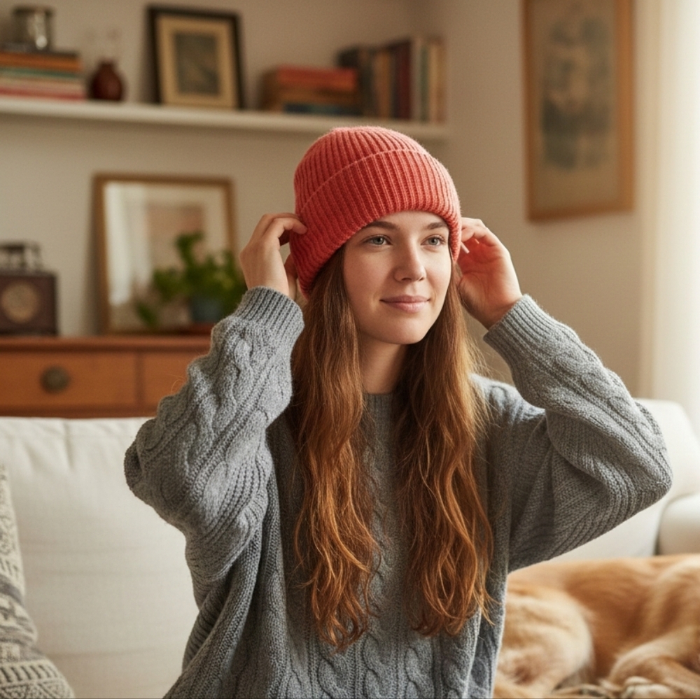 Beanie Warm Red Orange Alpaca And Wool